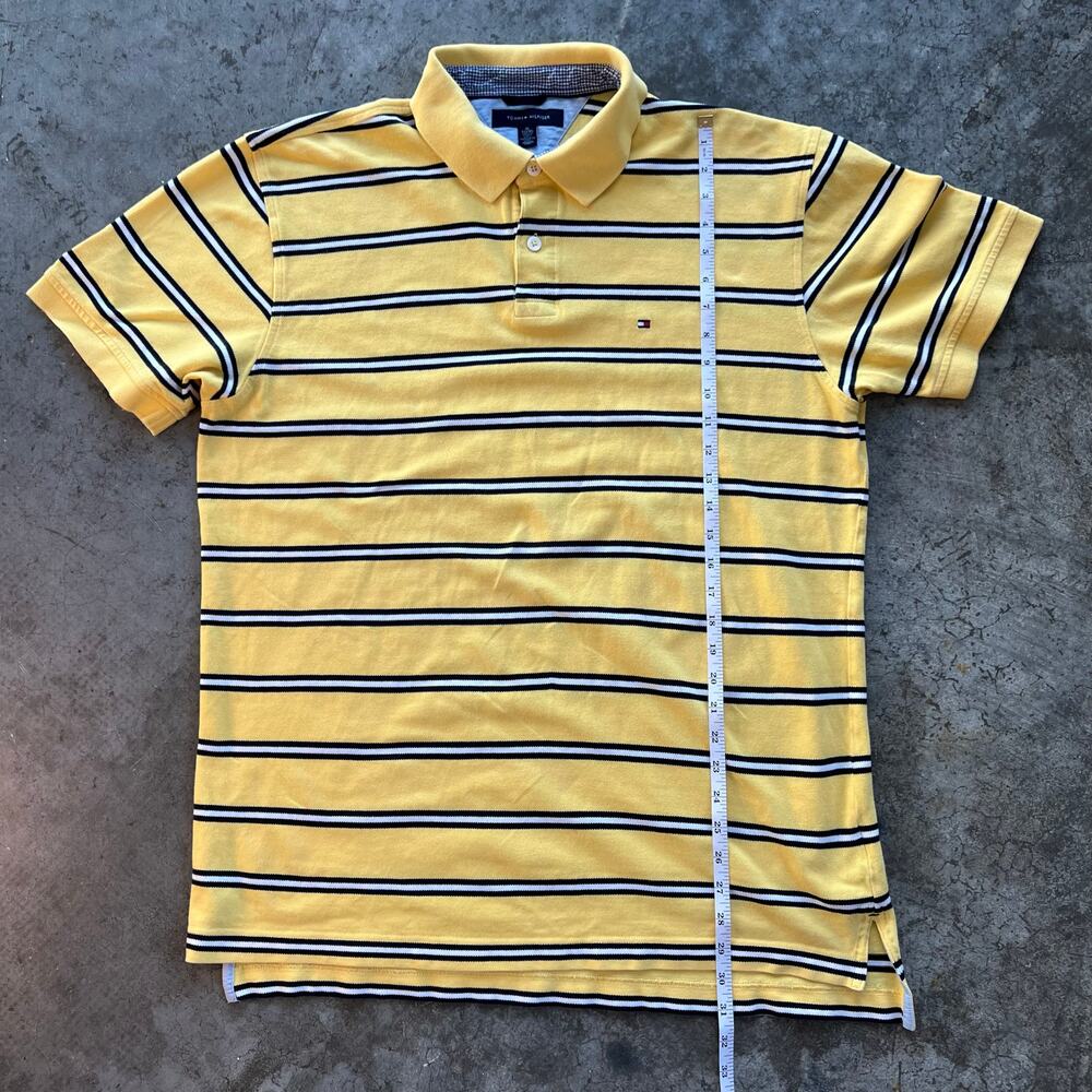 Tommy Hilfiger Polo Mens XL Yellow Navy Striped Short Sleeve Cotton Pique Logo - Picture 7 of 7